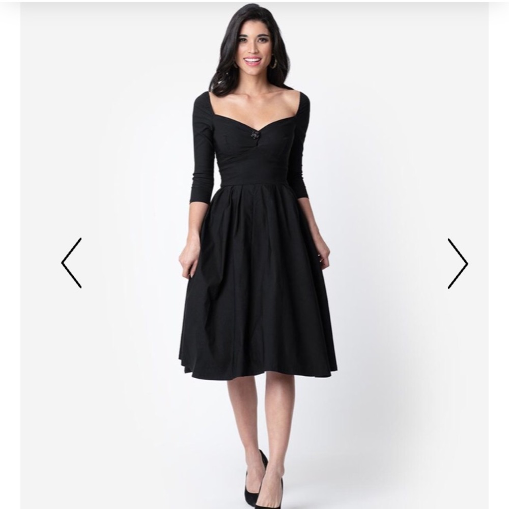 Unique Vintage 50’s Black Sweetheart Swing Dress
